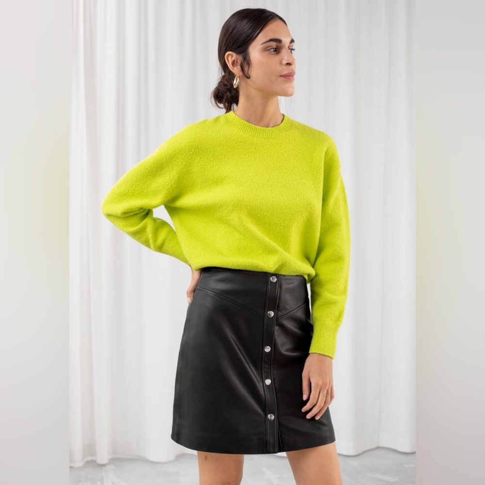 & Other Stories Black Leather Mini Skirt